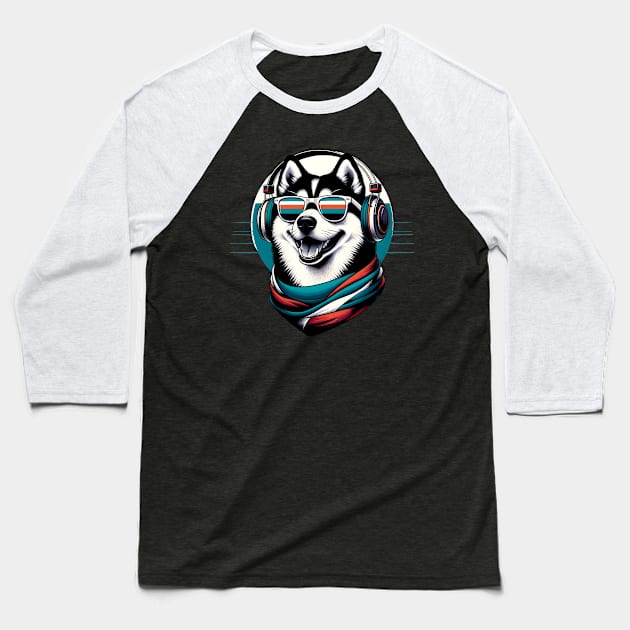 Karelian Bear Dog Smiling DJ with Headphones and Sunglasses Baseball T-Shirt by ArtRUs